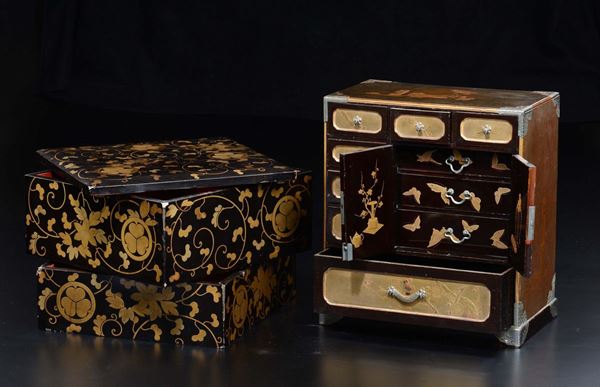 Two different lacquered wooden jewel cases, Japan, 19th-20th century