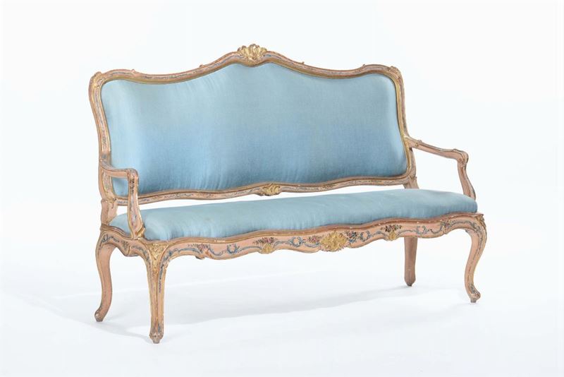 Divano Luigi XV laccato e dorato, XVIII-XIX secolo  - Auction Fine Art - Cambi Casa d'Aste