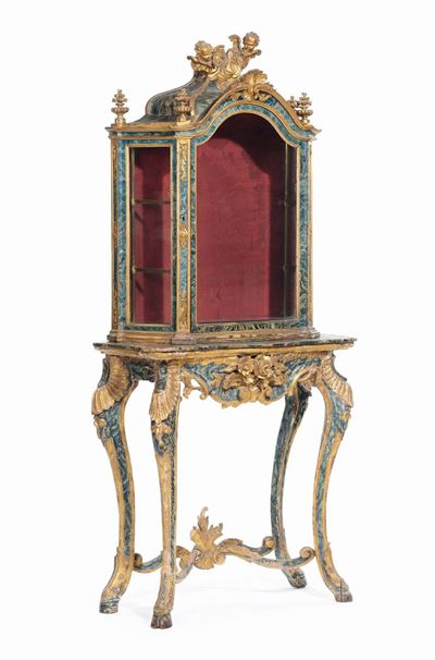 Vetrinetta in Legno Intagliato, Laccato e Dorato, XVIII-XIX Secolo