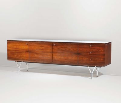 Credenza con Piano in Laminato e Supporti in Acciaio Spazzolato. Prod. Carugate, Italia, 1960 Ca.