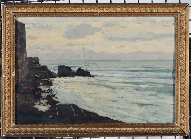 Giuseppe Sacheri (1863-1950) Veduta costiera  - Asta Arredi dalle dimore degli eredi Ercole Marelli e altre provenienze - Cambi Casa d'Aste