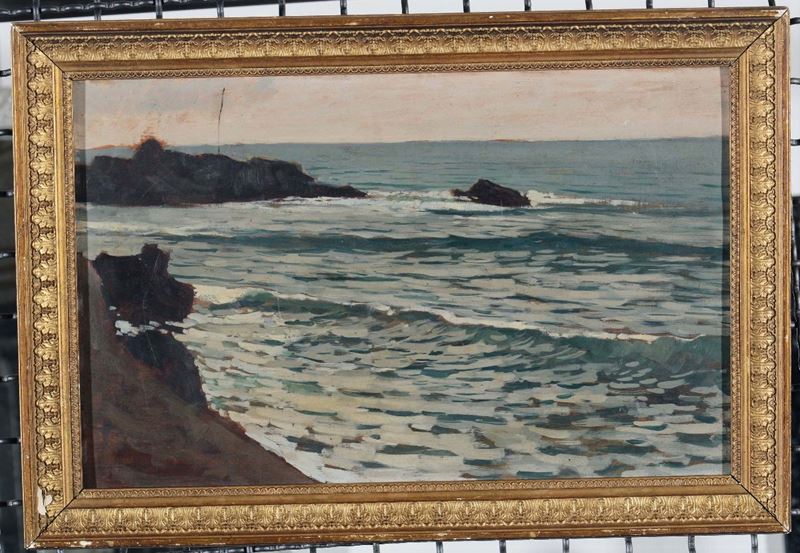 Giuseppe Sacheri (1863-1950) Veduta costiera  - Auction Furnishings from the mansions of the Ercole Marelli heirs and other property - Cambi Casa d'Aste