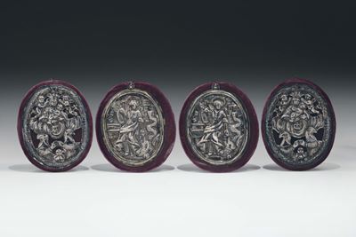 Gruppo di Quattro Placchette da Confraternita in Argento Sbalzato e Cesellato. Genova (?) XVIII S...