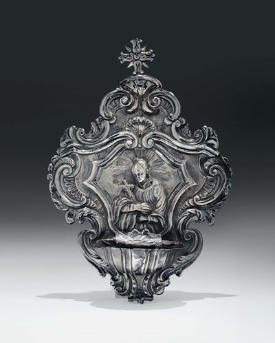 Acquasantiera Argento Sbalzato e Cesellato, Genova, Punzone della Torretta per L’anno 1737