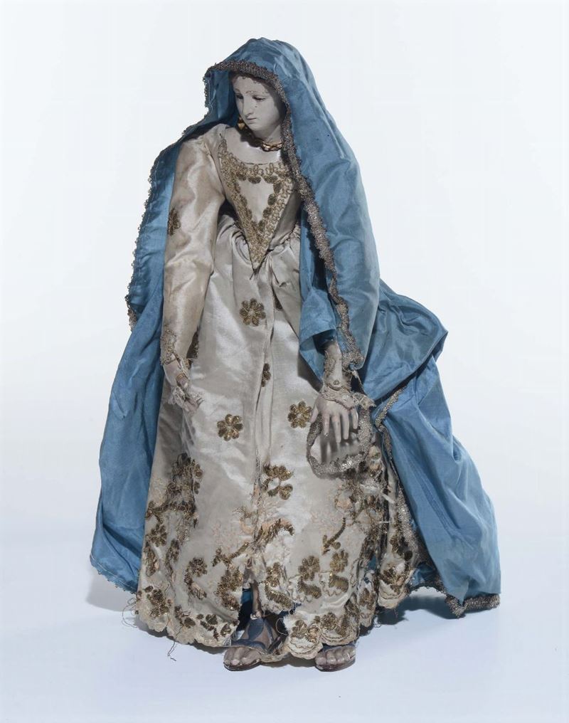 Madonna con corona e mantello azzurro, XVIII-XIX secolo  - Asta Asta a Tempo Antiquariato - Cambi Casa d'Aste