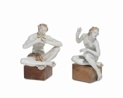 Pattarino, Il fauno e la baccante (coppia di sculture in ceramica, Firenze, ca. 1925)
