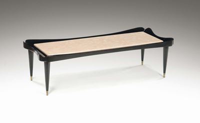 Tavolo Basso in Legno Ebanizzato con Piano in Marmo e Supporti in Ottone. Prod. Italia, 1950 Ca.