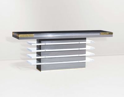 Grande Consolle in Legno Laccato e Lastre di Perspex di Forte Spessore. Prod. Italia, 1970 Ca.