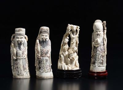 Quattro Sculture in Avorio Raffiguranti Saggi e Dignitari, Cina, Inizio XX Secolo