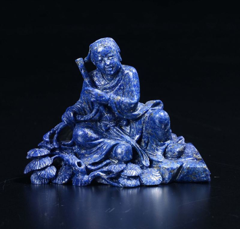 A lapis lazuli figure of Guanyin with flute, China, 20th century  - Auction Chinese Works of Art - Cambi Casa d'Aste