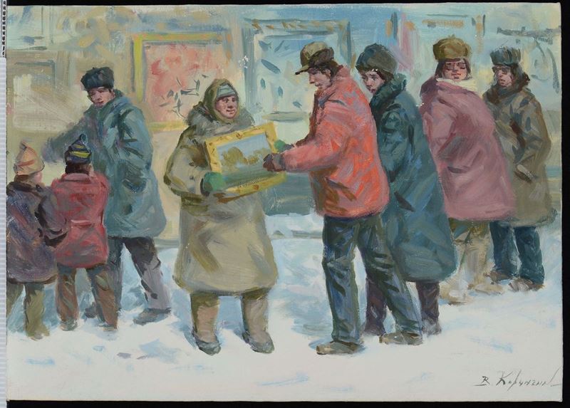Vladislav Ivanovic Korcagin (1949) Vernissage invernale, anni'90  - Asta Arredi dalle dimore degli eredi Ercole Marelli e altre provenienze - Cambi Casa d'Aste