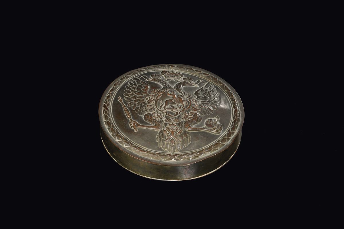Sigillo Imperiale in Cera Lacca con Coperchio in Rame, Russia XIX-XX Secolo