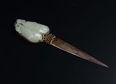 Tagliacarte con Manico in Giada Bianca a Guisa di Frutto, Cina, Dinastia Qing, XIX Secolo