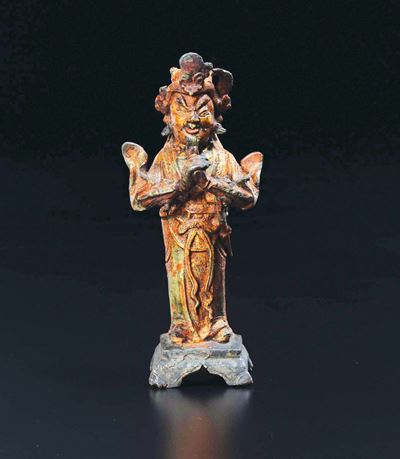 Scultura in Bronzo con Tracce di Doratura Raffigurante Saggio, Cina, Dinastia Ming, XVII Secolo