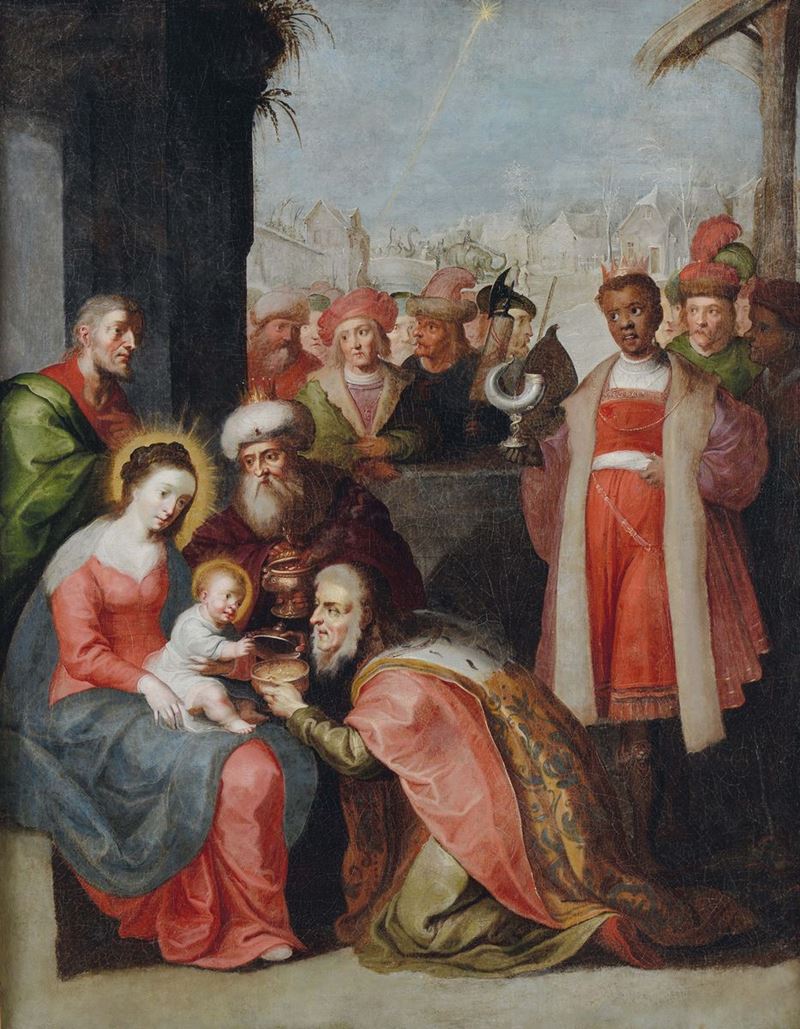 Frans Francken III (Anversa 1607-1667), attribuito a Adorazione dei Magi  - Asta Dipinti Antichi - Cambi Casa d'Aste
