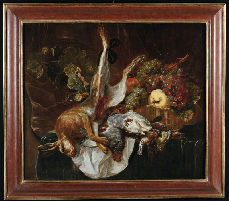 Jan Fyt (Anversa 1611-1661), attribuito a Natura morta con lepre e cacciagione  - Asta Dipinti Antichi - Cambi Casa d'Aste
