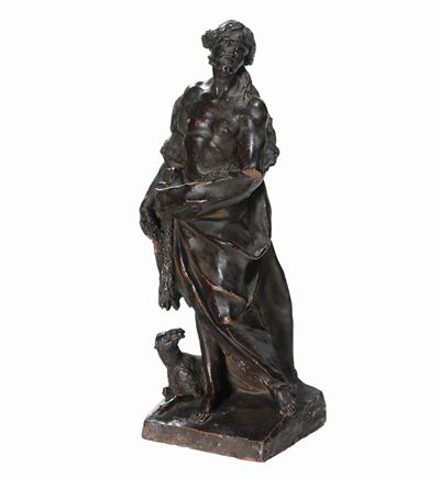 Bozzetto in Terracotta Dipinta Raffigurante San Giovanni Battista, Scultore Barocco Romano del XV...
