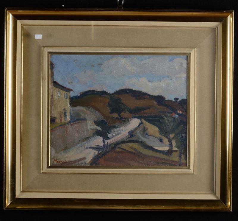 Francesco Menzio (1899-1979), attribuito a Paesaggio campestre  - Asta Arredi dalle dimore degli eredi Ercole Marelli e altre provenienze - Cambi Casa d'Aste