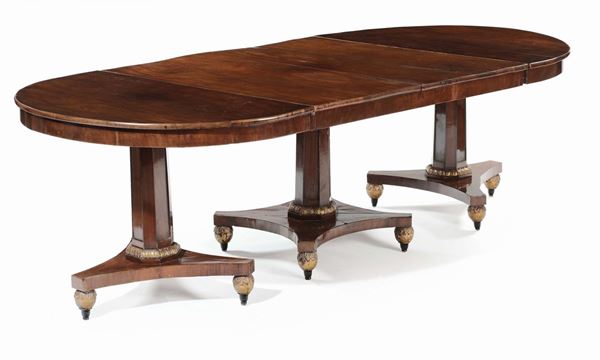 Sala da pranzo in mogano composta da tavolo e dieci sedie a lira, Inghilterra XIX secolo