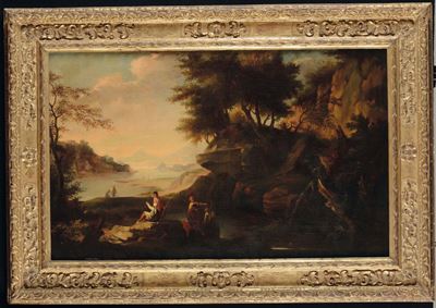 Jacob De Heusch (utrecht 1656- Amsterdam 1701)paesaggio con Corso D’acqua e Figure Paesaggio con ...