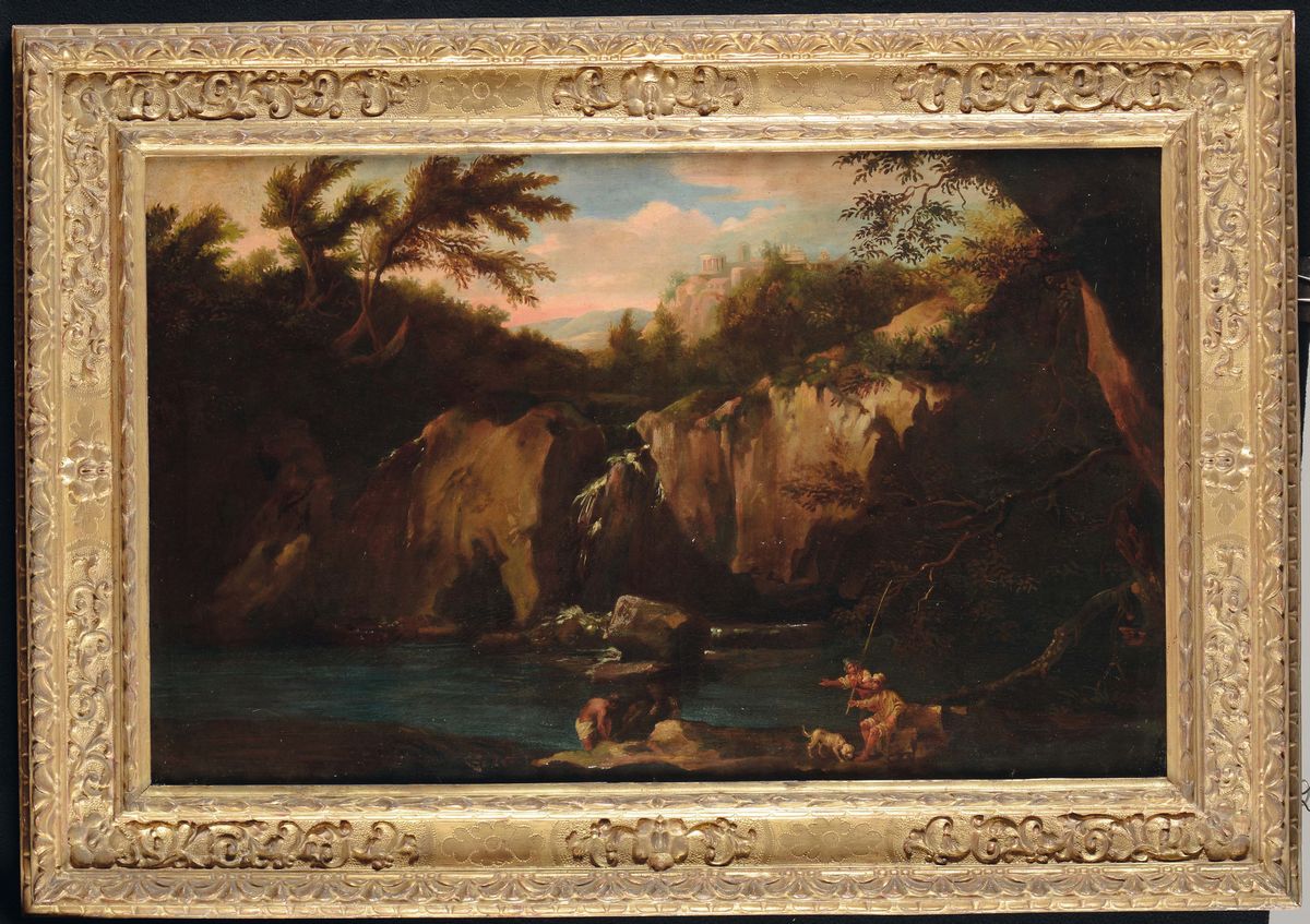 Jacob De Heusch (utrecht 1656- Amsterdam 1701)paesaggio con Corso D’acqua e Figure Paesaggio con ...