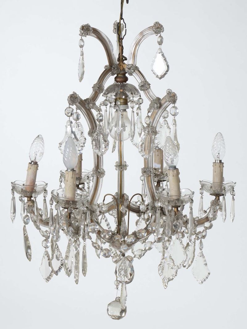 Lampadario in cristallo a sei luci, XX secolo  - Auction Furnishings from the mansions of the Ercole Marelli heirs and other property - Cambi Casa d'Aste