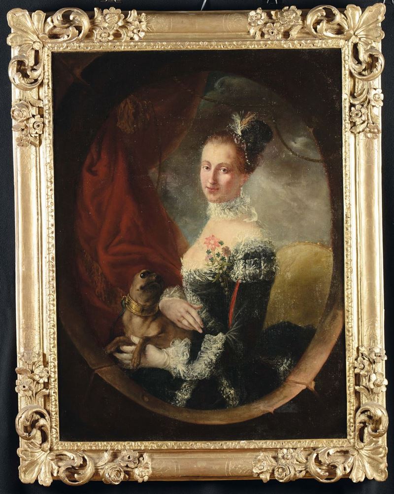Scuola Francese del XVIII secolo Ritratto di dama con cagnolino  - Auction Fine Art Selection - Cambi Casa d'Aste