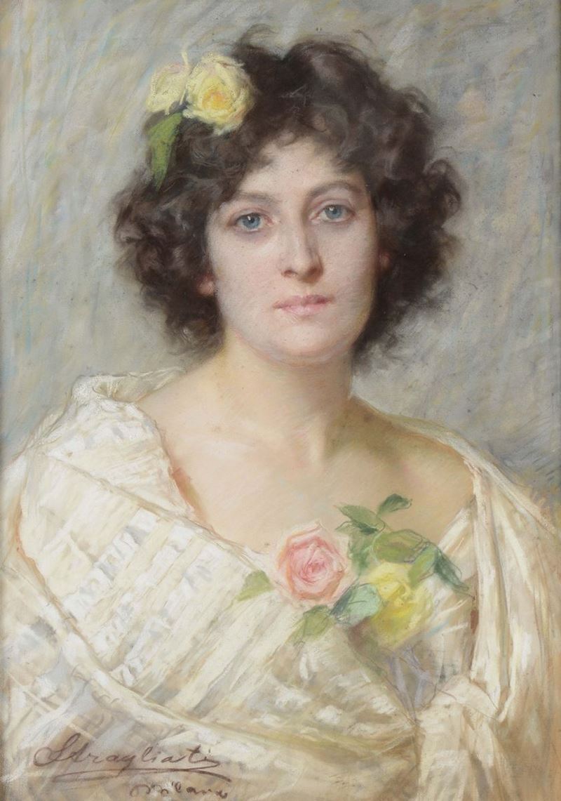 Carlo Stragliati (Milano 1868-1925) Ritratto di fanciulla  - Asta Dipinti del XIX e XX secolo - Cambi Casa d'Aste