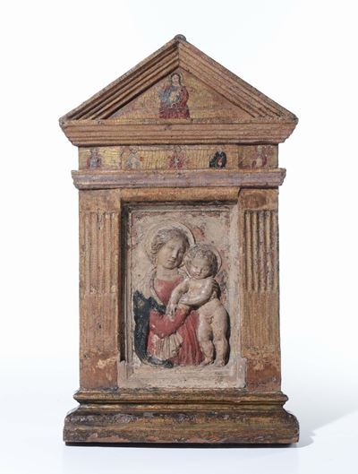 Rilievo in Stucco Policromo Raffigurante Madonna con Bambino, Plasticatore Prossimo a Luca della ...