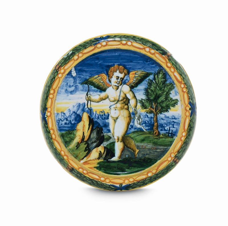 Coperchio di impagliata Urbino, seconda metà del XVI secolo  - Asta Maioliche e Porcellane da Collezione - Cambi Casa d'Aste