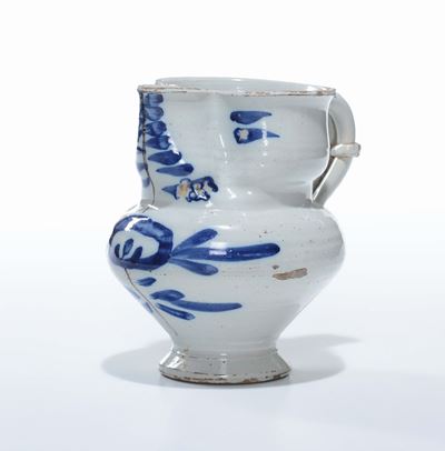 Brocchetta in Maiolica Bianca con Decoro in Blu