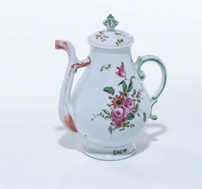Caffettiera con Coperchio in Porcellana a Decoro Floreale Rosa