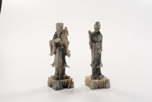 Coppia di personaggi, dignitario e Guanyin, Cina