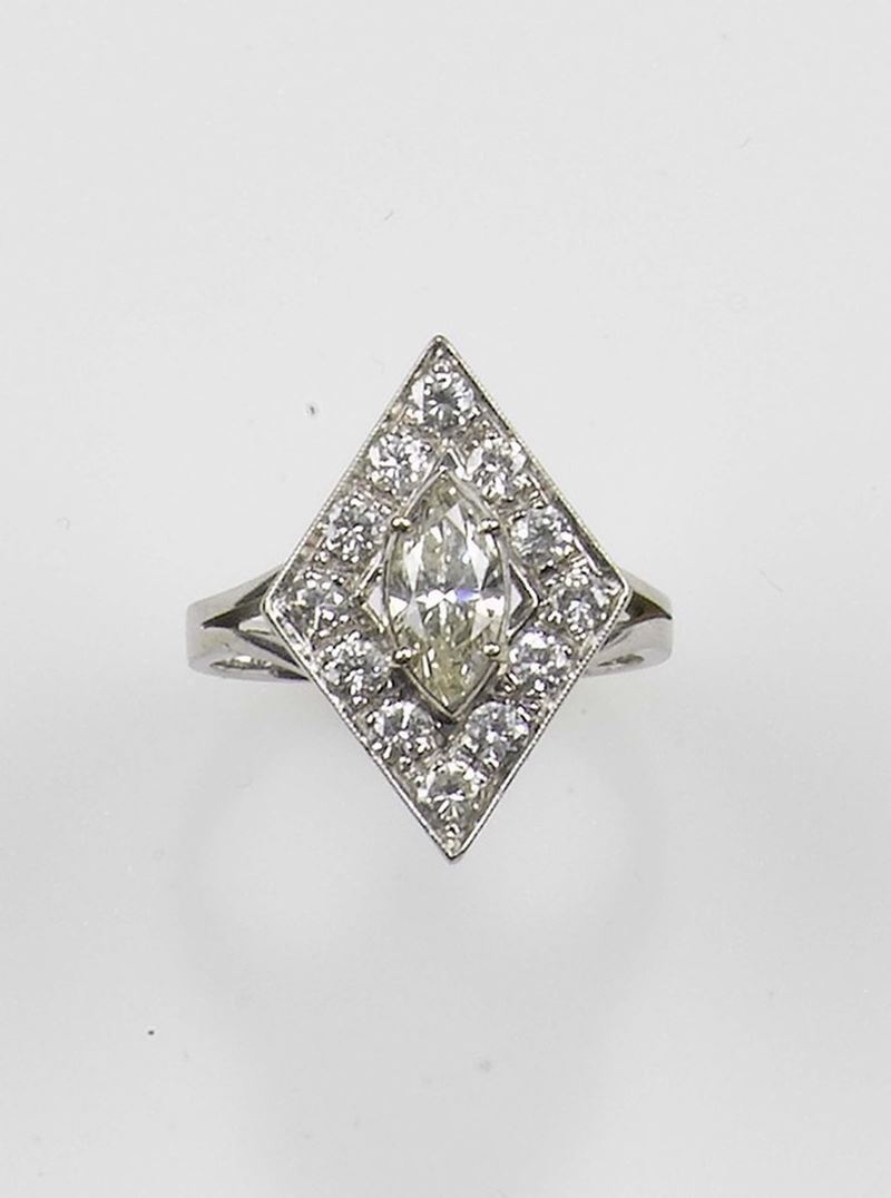 A marquise-cut diamond ring. Mounted in white gold 750/1000  - Auction Fine Art - Cambi Casa d'Aste