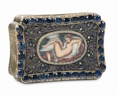 Tabacchiera in Argento Dorato, Zaffiri, Perle Naturali e Granati. Manifattura Italiana, Sicilia (...