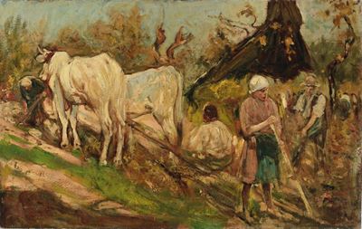 Cesare Ciani (firenze 1854-1925)scena Sull'aia