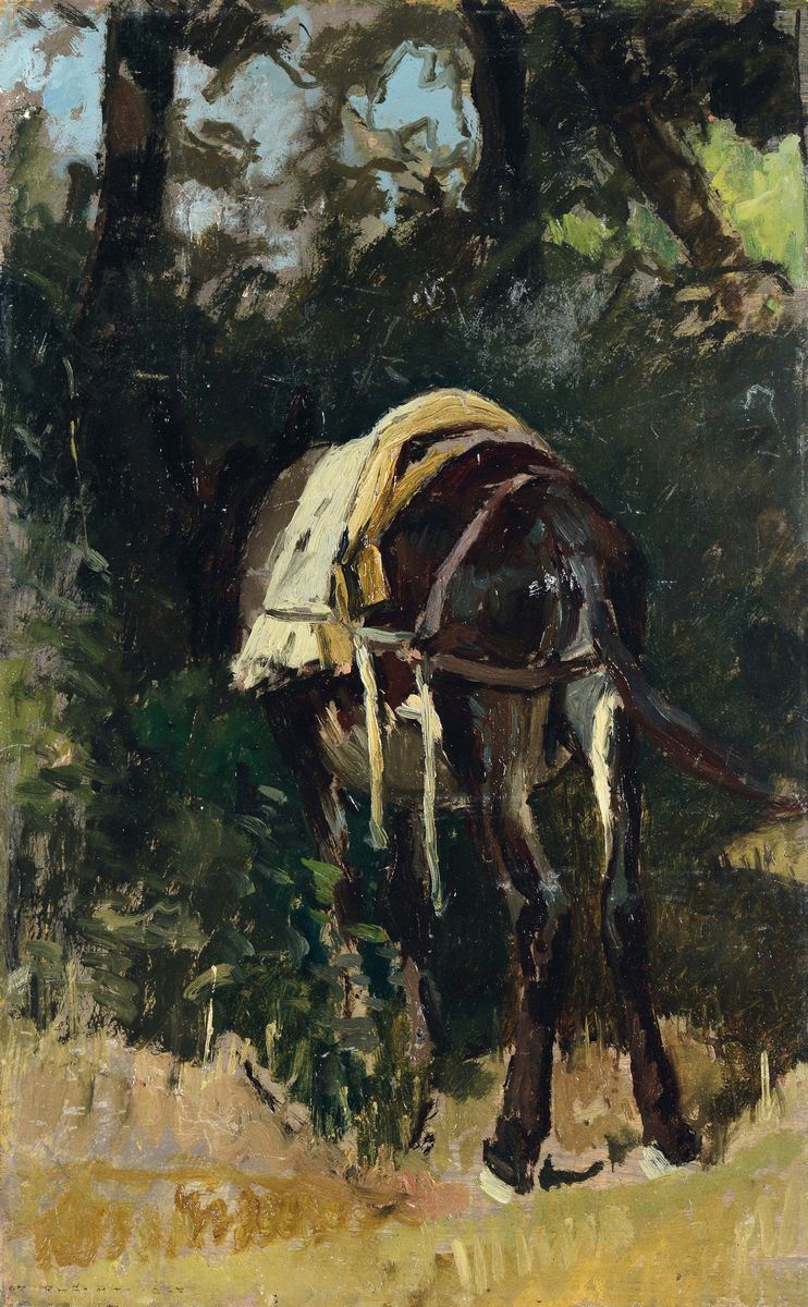 Stefano Bruzzi (Piacenza 1835-1911) Cavallo di retro  - Asta Dipinti del XIX e XX secolo - Cambi Casa d'Aste