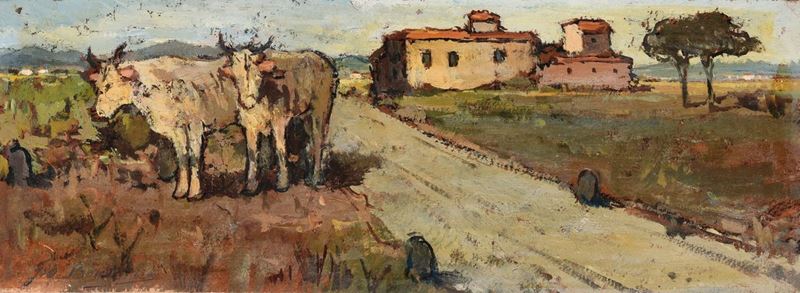 Giovanni Bartolena (Livorno 1866-1942) Buoi su strada  - Auction 19th and 20th century paintings - Cambi Casa d'Aste