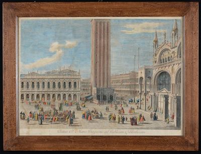 Lotto di Tre Stampe Acquerellate Raffiguranti Vedute di Venezia, XVIII-XIX Secolo
