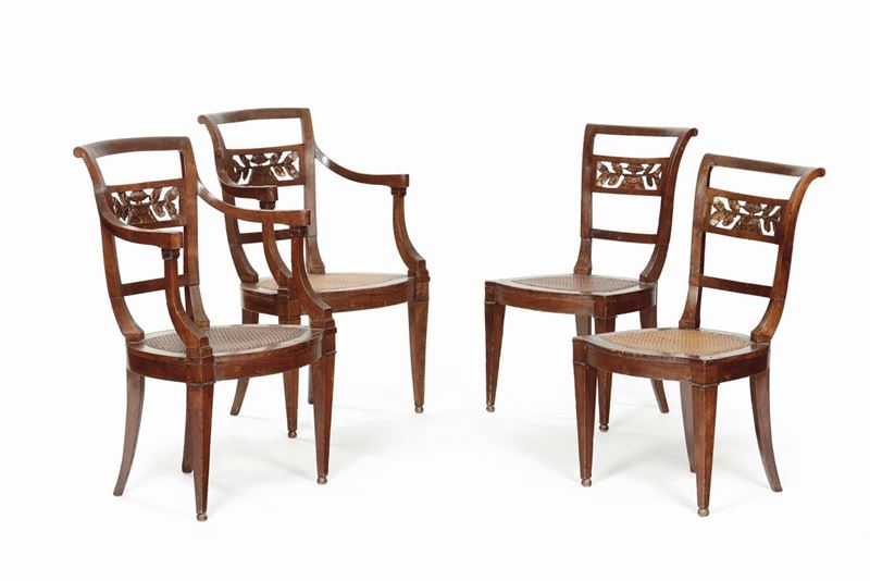 Lotto composto da due poltrone e due sedie Direttorio, Genova XIX secolo  - Asta Arredi dalle dimore degli eredi Ercole Marelli e altre provenienze - Cambi Casa d'Aste