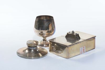 Lotto Composto da Scatola, Calamaio e Coppa Argento