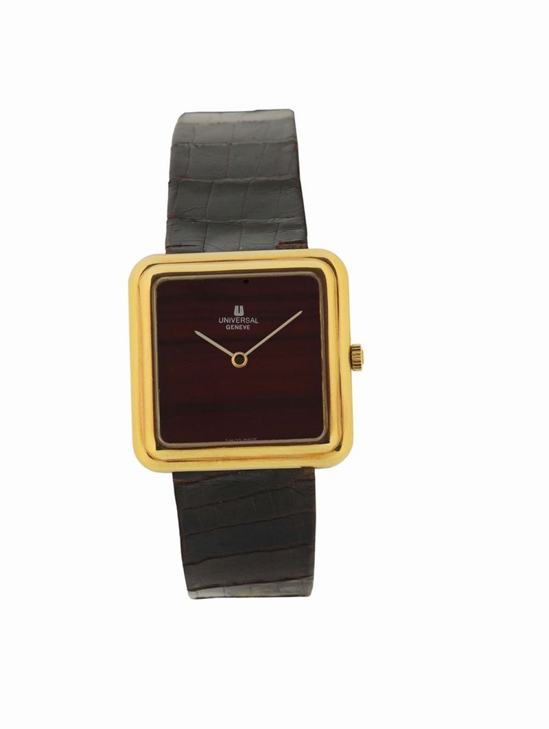 UNIVERSAL GENEVE, case No.1800.1, 18K yellow gold wristwatch with gold plated buckle. Made in the 1980's.  - Auction Watches and Pocket Watches - Cambi Casa d'Aste