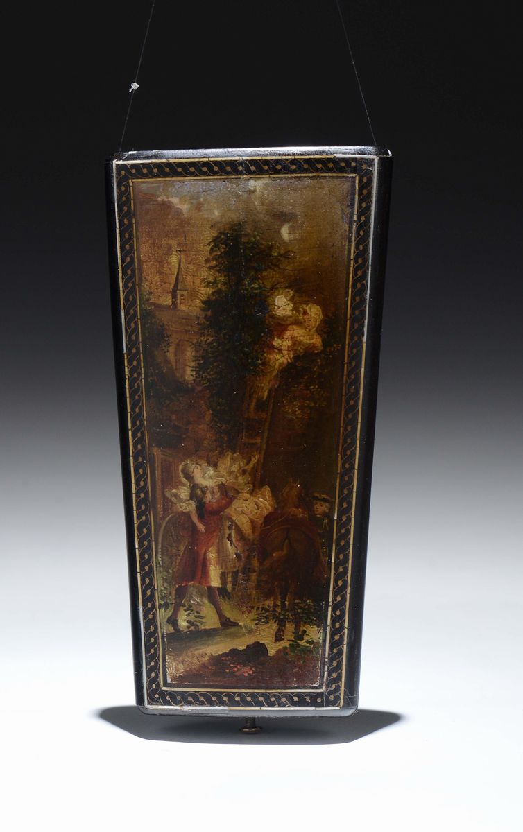 Etui con Custodia in Legno e Decori a Lacca Raffiguranti Scene di Genere, Utensili in Oro e Metal...