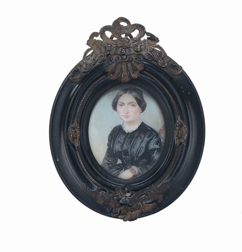 Anonimo miniatore del XIX secolo Signora con orecchini  - Auction Italian and European Silver Collection - Cambi Casa d'Aste
