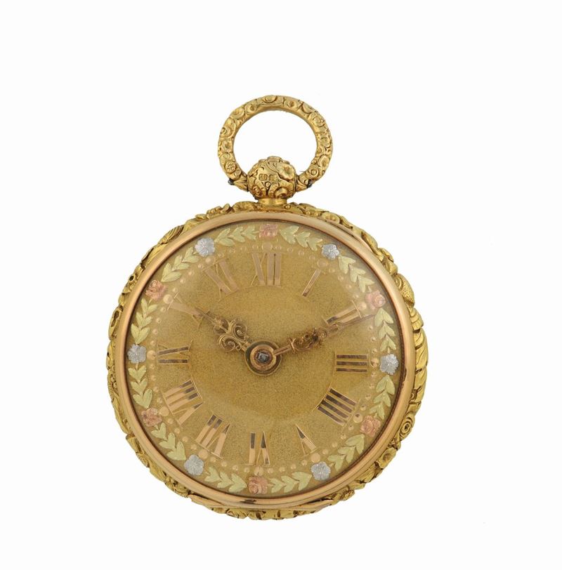 Orologio tasca in oro giallo 18K. Realizzato nel 1700 circa.  - Asta Orologi da Polso e da Tasca - Cambi Casa d'Aste