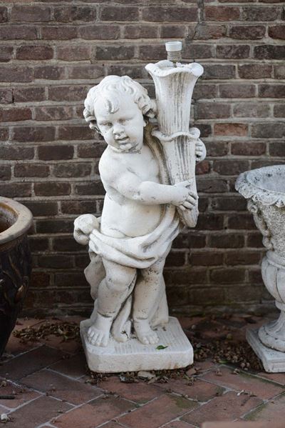 Putto con Torcia in Pietra, XX Secolo