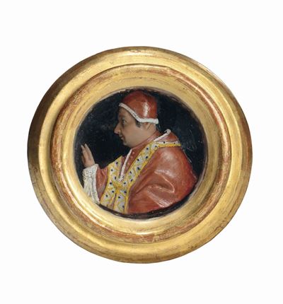 Johann Georg Sindler (attribuito A) Clemente XI Cere Policrome Diametro CM 12,5 con Cornice, CM 7...