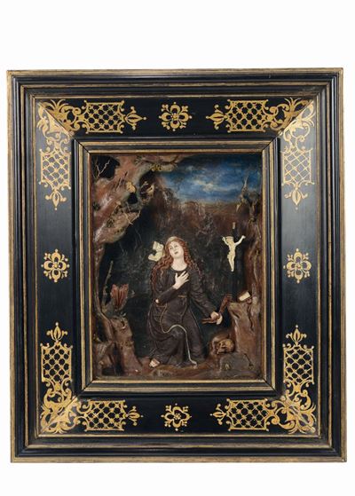 Matteo Durante la Maddalena Penitente Firmato e Datato 1663 Cere Policrome
