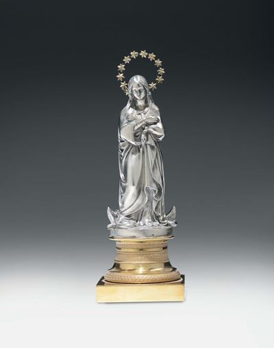 Scultura in Argento Raffigurante Vergine Immacolata con Aureola Stellata. Argentiere Francesco Os...