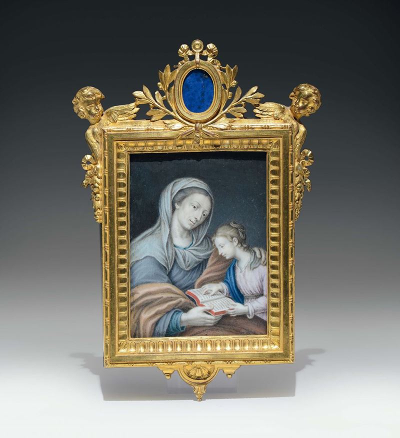 Dipinto su pergamena raffigurante “Sant’Anna con Maria”. Roma, seconda metà XVIII secolo  - Asta Fine Art Selection - Cambi Casa d'Aste
